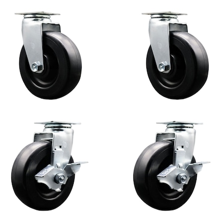 6 Inch Polyolefin Swivel Caster Set With Roller Bearings 2 Brakes SCC